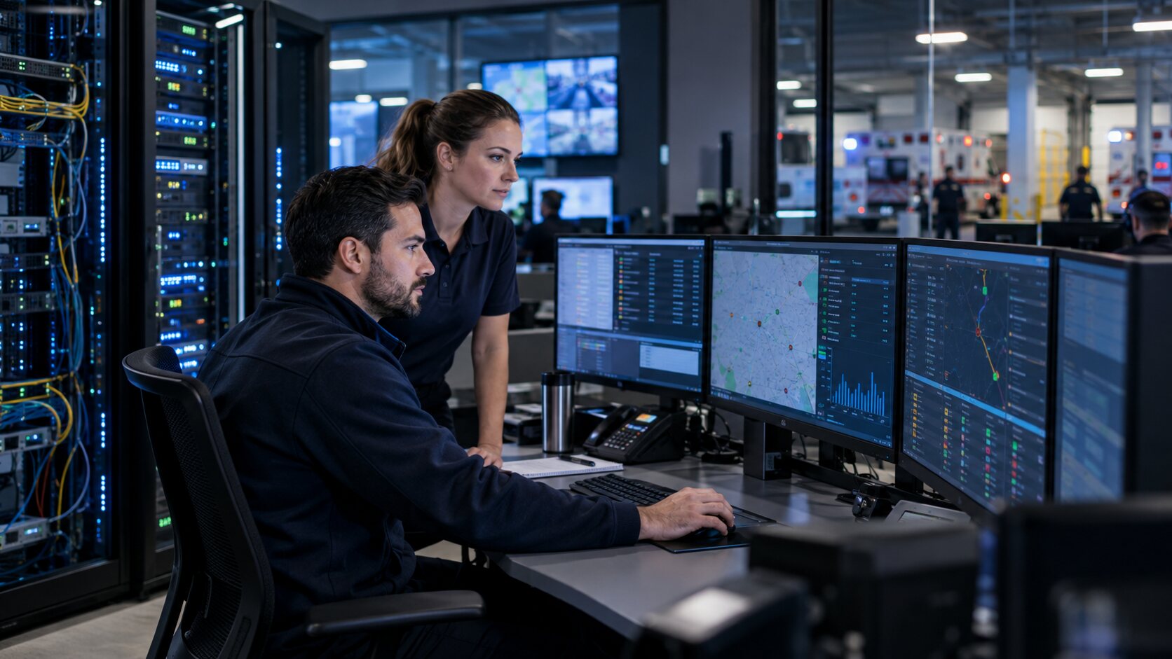 EMS technology administrators connecting agency systems in an operations centre