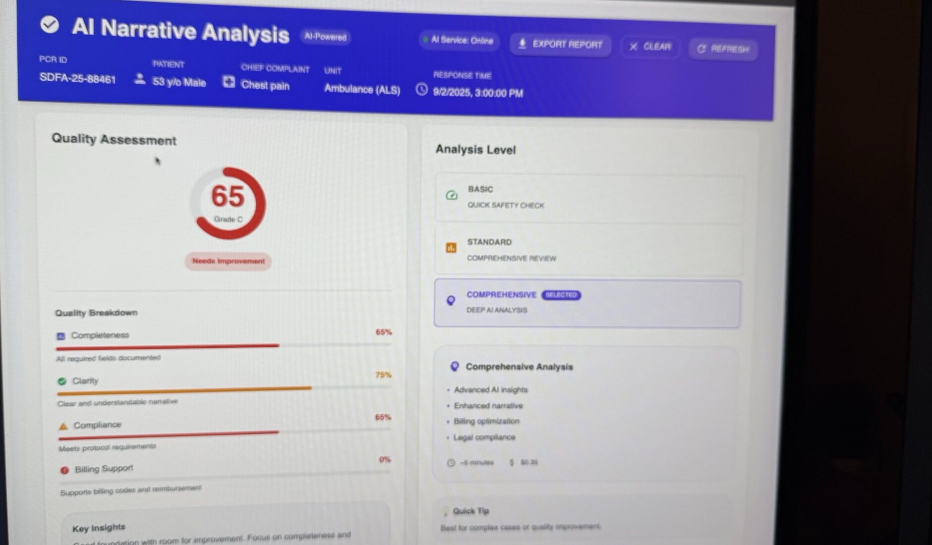 Clinical quality analysis interface
